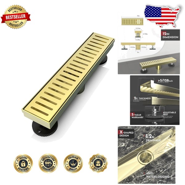 Premium 12 Inch Linear Shower Drain with Removable Grate -
