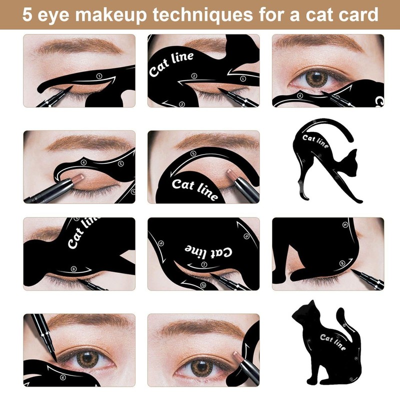 8 Eye Makeup Template Stickers And 2 Cat-Shaped Eyeliner Template