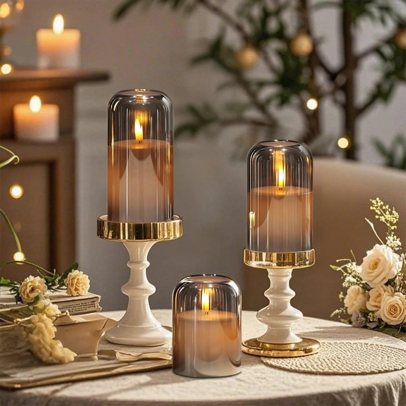 Eldnacele Black Glass Flameless Candles with Remote and Timer, Battery