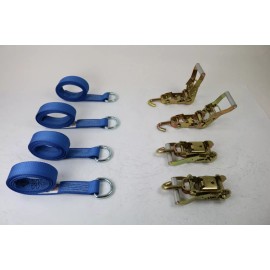 Safe n Secure 2" x 8' Blue Diamond Weave Lasso Wheel Strap w/ Swivel J Ratchets | Pack of 4