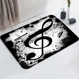YISUMEI Black and White Music Notation Bathroom Mat, Non-Slip Super Absorption Bath Carpet with Rubber Backing, Fit Under Bathroom Doormat Floor Rugs for Shower Buthtub Sink, 17"x24"