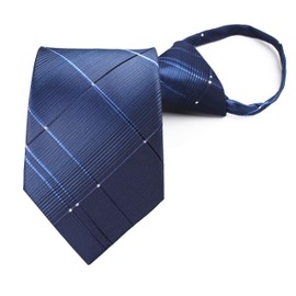 Vinesen Men Large Check Silk Tie Woven Navy Blue Zipper Necktie Creative Design Gift for Him