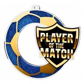 Trophy Monster 10x Pack of Blue Football Player of the Match Medals Large 70mm Bulk Medal Deal includes Ribbons | for Clubs & Party | Made from Printed Acrylic
