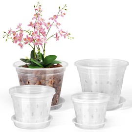 FUIJOL FUIJOL Orchid Pot, 6 Pack 4 5 6 Inch Clear Orchid Pots with Holes and Saucers for Repotting, Breathable Slotted Plastic Orchid Planters with Drainage for Root Health Indoor Outdoor (4/5/6 Inch)