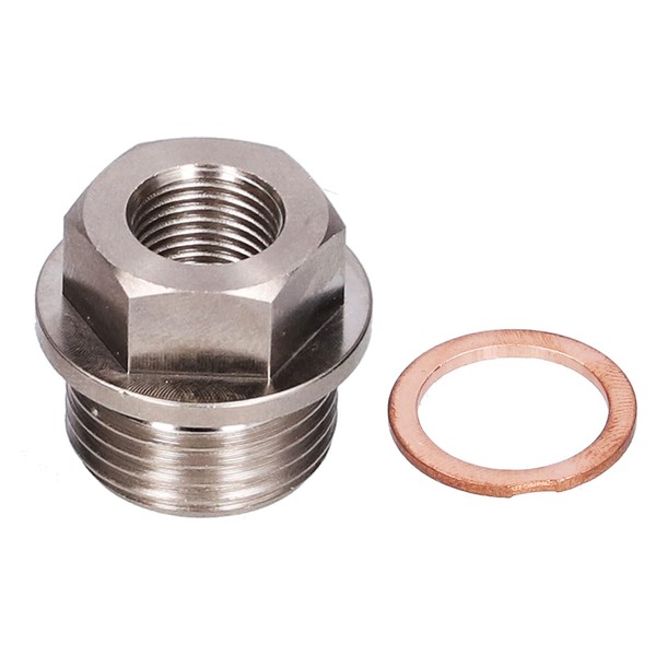 M18x1.5 to 1/8NPT Sensor Adapter, Good Seal, Securely Connect, Improves Sealing Performance, Abrasion Resistant, Reusable, Threaded Exhaust Temperature Sensor Connector with Washers for Car Turbo Boost Tap