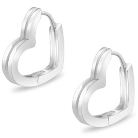 KRKCLIFE Heart Hoop Earrings Women, 925 Sterling Silver, White Gold Plated Hypoallergenic Silver Hoops Huggie Earrings, Stylish Look for Girls, Jewelry Gift for Women, 15mm