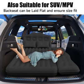 DikaSun Car Air Mattress, Inflatable SUV Truck Camping Mattress for Back Seat, Thickened Travel Car Bed Sleeping Pad with Air Pump 2 Pillows