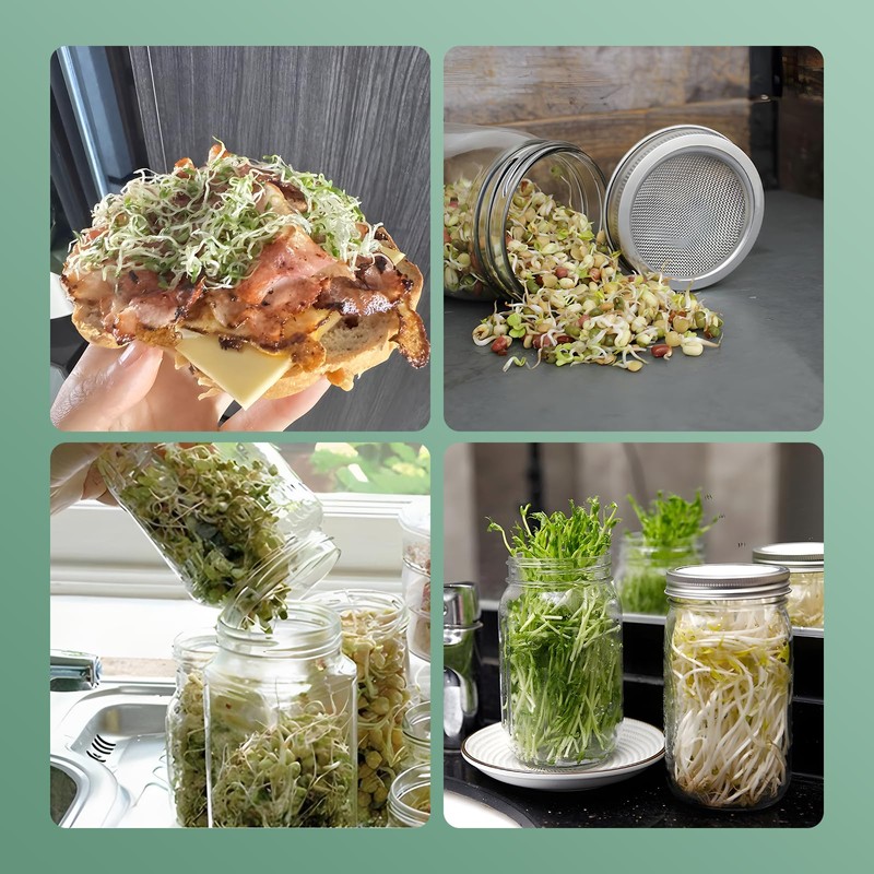 4 Pack Sprouting Lids for Mason Jars, 304 Stainless Steel