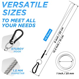 SDTC Tech 10 Pack Hanging Straps with Carabiner Hook 8 Inch Hanging Chain Cable Rope for Bird Feeders, Tree, Plant Extenders, Lanterns, Yard Decorations