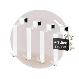 MDCASA Over-Door Hooks for Back of Doors, Use as Towel Rail, Bathroom Hook, 100 x 15 x 42 mm, Various Colours, Pack of 4, white