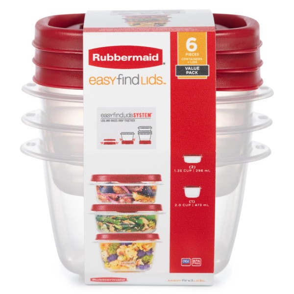 Rubbermaid Easy Find Lids Food Storage Containers, Racer Red, 6-Piece