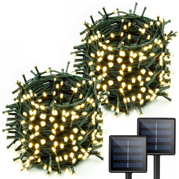 2-Pack Solar String Lights Outdoor, 400 LED Extra-Long 144ft Waterproof Solar Christmas Lights with 8 Lighting Modes, Green Wire Solar Tree Lights for Xmas Party Garden Patio Decorations (Warm White)