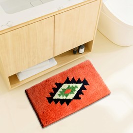 Boho Bathroom Rugs Coral Non Slip Geometric Bath Mat Fluffy Soft Absorbent Bath Rugs for Bathroom Shower Sink Home Entryway Bohemian Farmhouse Decor 30''×20''