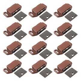Litepak Magnetic Catch for Cabinets Doors Cupboards Drawers Shutters w/Plastic Housing + Strike Plate & Screws (12 Pack, Brown Finish)