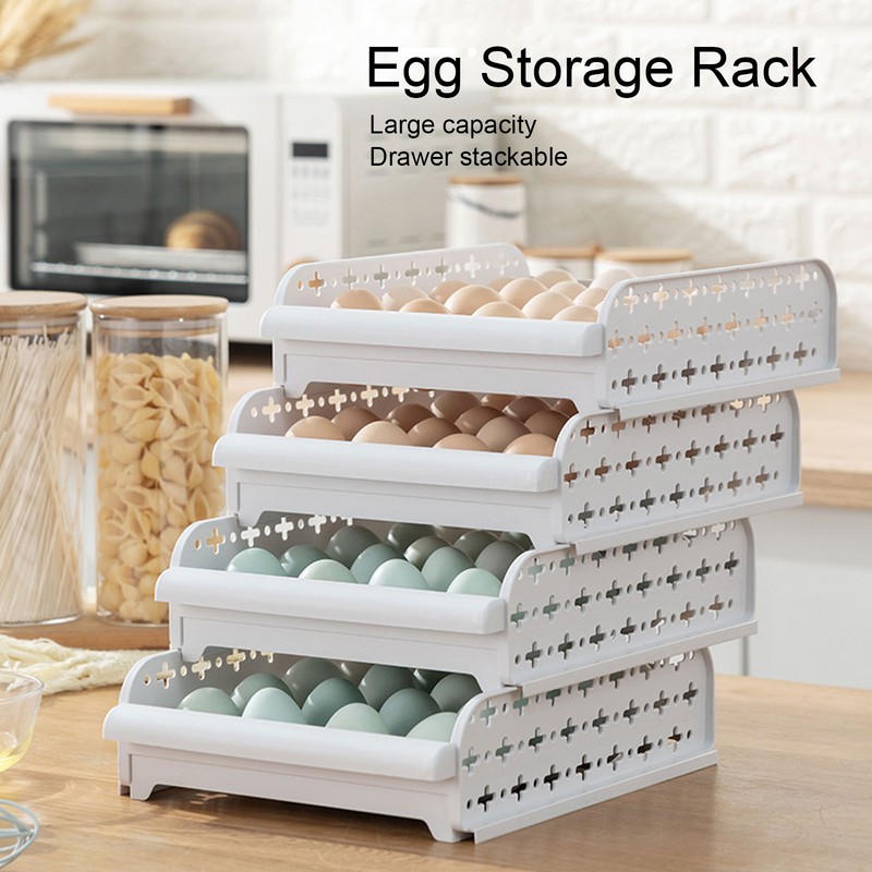 4PCS Egg Container for Refrigerator PP Stackable Shockproof Egg Drawer