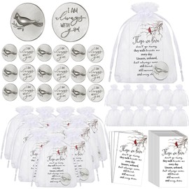 Cardinal Memorial Angel Sign Coins Set Include Cardinal Funeral Pocket Token Cardinal Sign Poem Cards and White Organza Bags for Angel Charms Wedding Funeral Memory Presents Family Friends (300 Pcs)