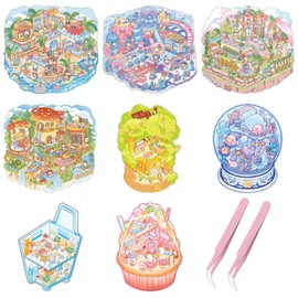 GAROMIA Sticker Dollhouse Decoration 3D House Sticker 3D Sticker Scene Miniature House Sticker 3D House Sticker DIY 3D House Stickers Miniature House Accessories Miniature Scene