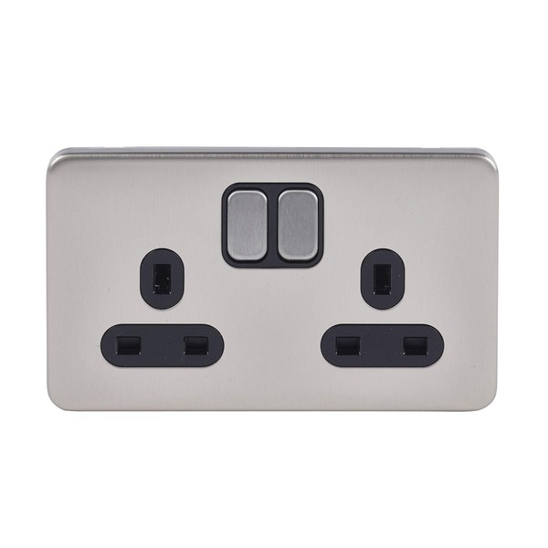 Schneider Electric - Lisse Screwless Deco, Switched Double Power Socket,