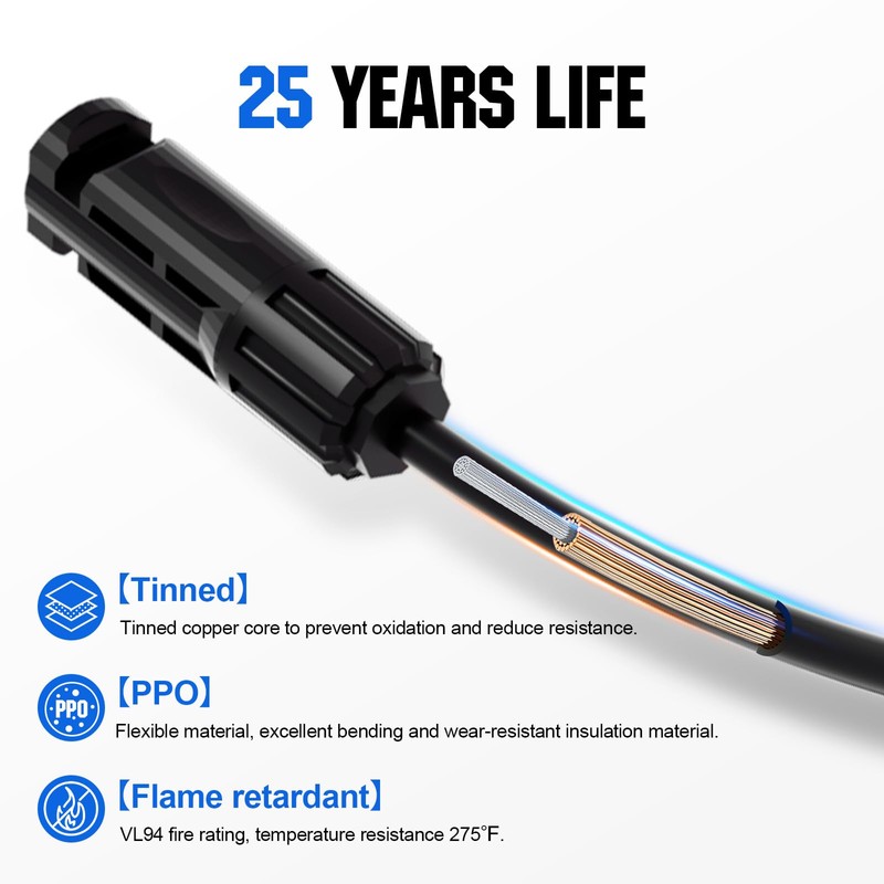 ECO-WORTHY 2 Pair Solar Connectors 30A Y Branch Parallel PV