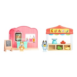 Bluey Mini Playsets Bluey Ice Cream Shop Playset & Bluey Farmers Market Playset Includes Articulated Figure and Accessories