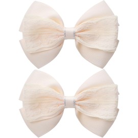 ZOLYCO 4-Inch Hair Bows Alligator Clips Delicate Lace Hair Accessories for Girls, Toddler, Kids and Women Daily Dress Up Birthday Wedding Christmas Occasions- Set of 2 (Yellow)