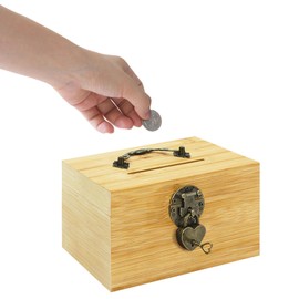 Gwezmxs Children's Money Box, Treasure Chest Wooden Piggy Bank with Lock, Money Box with Key, Adults Children Savings Bank Gift