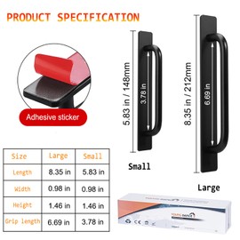 Young Dance Self-Stick Instant Cabinet Drawer Pulls - 2pcs Aluminum Alloy Drawer Push Pull Handles Helper with Adhesive Door Handle for Kitchen Cabinet Drawer Window Sliding Closet (8.35", Black)