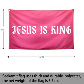Seekamit Jesus is King Cool Funny Inspirational Flags for Girls Bedroom Living Room College Dorm Wall Meme Flags Banner 3x5Ft Indoor Outdoor Pinky