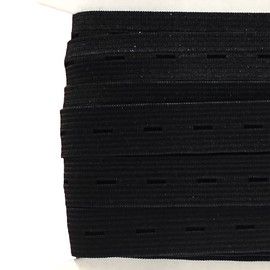 6M Elastic Rubber with Eyelets 6 Meters x 15 mm Wide, Elastic Tape with Eyelets, Sew Elastic Ribbon, Black (332, 15 mm X 6M)