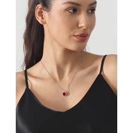 YL Round Solitaire Necklace 925 Sterling Silver Polished Classic Pendant 10 MM Created Ruby Jewelry for Women