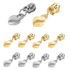 10PCS NO.3 Zipper Pulls, Love Heart-shaped Nylon Puller, Replacement for Replacing Fixing Zip Of Jackets Luggages Bags (Silver and Gold)