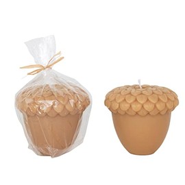 Creative Co-Op Unscented Acorn Shaped Candle in Powder Finish, Beige