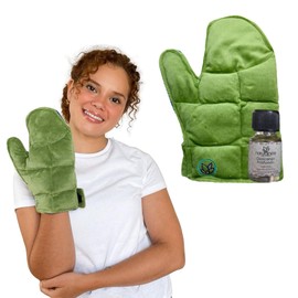 Naturalness - Compresa De Semillas Tipo Guante Auxiliar En Aliviar El Dolor En Manos Color Verde - Incluye Aceite Para Masaje de 5ml (Muestra gratis)