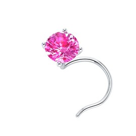 3.50 mm Round 4-Prong Real Pink Sapphire 14k Gold Solitaire Wedding Nose Piercing Stud Pin, gold, Pink Sapphire