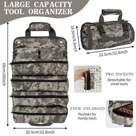 Tool Organizer Bag, Foldable Roll Up Heavy Duty Bag Organizer, Mechanic Carrying Toolbag with 2 Detachable Pouches, Gifts for Dad Men Birthday Father Day