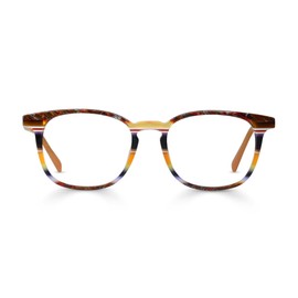 eyebobs Boardroom Premium Reading Glasses for Women and Men | Square Average-Size Reading Glasses | Stripe Front with Orange Temples | 4.00