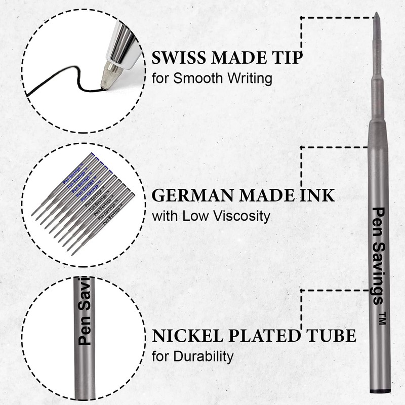 10 Pack, Pen Savings Ballpoint Pen Refills Compatible with Montblanc