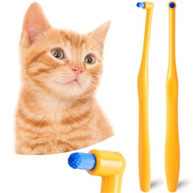 MoonyMars Cat Toothbrush Tuft Head, Small Dog & Puppy Tooth Brushing Kit, Mini Head Teeth Brush for Kitten & Tiny Pet, Doggy Toothbrushes Deep Dental Cleaning, 2 PCS - Orange