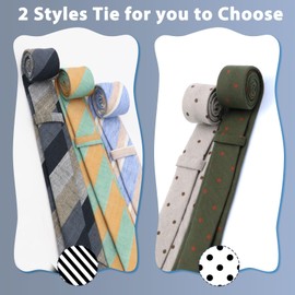 Luckyvestir Ties for Men, Cotton Mens Skinny Linen Tie, Striped Polka Dot Neckties for Men Business Casual Wedding (Polka: olive green, orange)