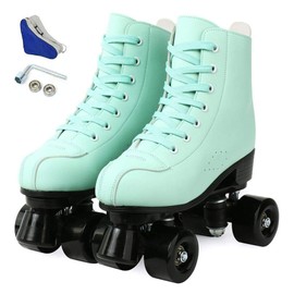 jessie PU Leather Roller Skates Roller Skates for Women Outdoor and Indoor Adjustable Four-Wheel Premium Roller Skates for Women Men Boys and Girls (Black Wheel,Women's 10/ Men's 8.5)