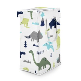 Sweet Jojo Designs Blue Green Modern Dinosaur Boy Laundry Hamper Foldable Dirty Clothes Basket with Handles for Baby Nursery Kids Bedroom Teen Bathroom Dino Dinosaurs Prehistoric Boho Bohemian Volcano