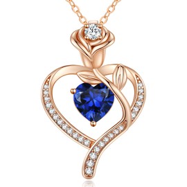 LOUISA SECRET Rose Flower Heart Birthstone Necklaces for Women, 925 Sterling Silver Fine Jewelry, Pendant Heart Necklaces Birthday Anniversary Christmas Gift for Women Wife Mom Girlfriend Lady