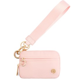 JEEBURYEE Wristlet Keychain Wallets for Women RFID Blocking Credit Card Holder Small Zipper Coin Purse Change Pouch with ID Window and Detachable Wrist Strap Pink