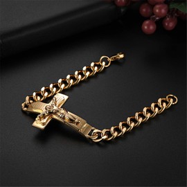 JewelryWe Mens Cross Bracelet,Religious Bible Verse (English) Jesus Cross Charm Bracelets for Men(Gold)