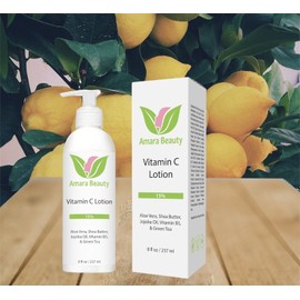 Amara Beauty Vitamin C Face & Body Lotion 15% - with Shea Butter & Jojoba Oil...