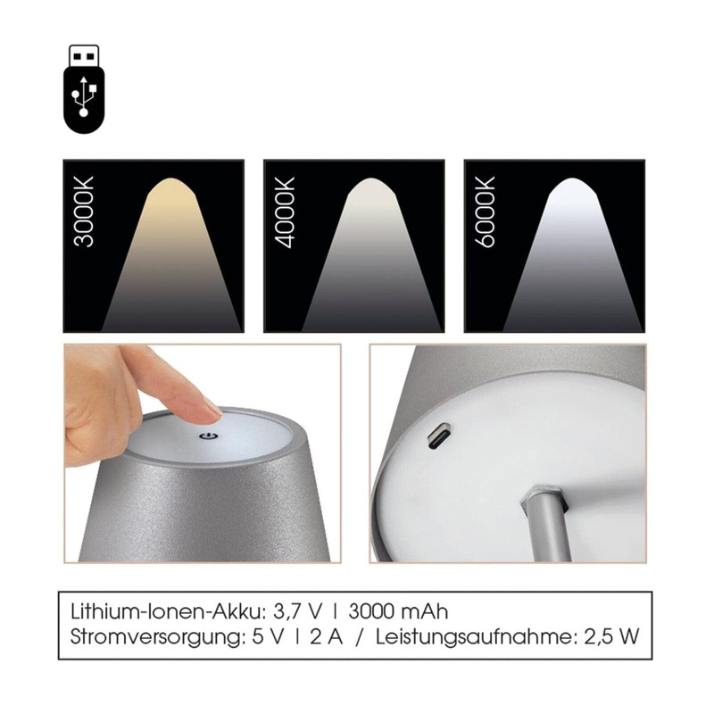 Cilio LUCE LED Bottle Lamp Portable-Rechargeable with Touch Sensor, Dimmable,