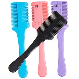 Healeved 4pcs Dual-sided Hair Thinning Razor Comb for Thick Hair Styling Comfortable Grip Easy to Use for Home Use in Black Blue Pink and Purple