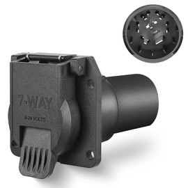 Nilight Heavy Duty 7 Pin Round Trailer Connector Assembly Die Cast with Extension Spring Guard 7 Way Replacement Plug Wiring Harness Power Adapter for Semi Truck Tractor Trailer