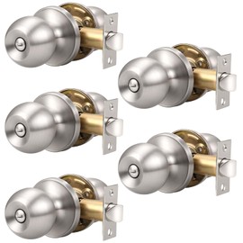 Knobonly 5 Pack Bedroom/Bathroom Satin Nickel Door Knobs Privacy Door Sets Hardware Interior Ball Shap Door Handles