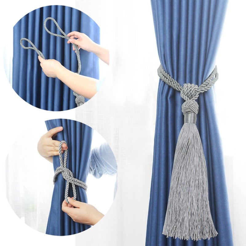 VEGCOO Curtain Tiebacks, 2 Pack Handmade Woven Rope Tassel Tie
